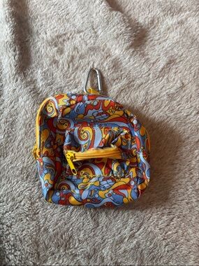 Psychedelic Print Mini Pouch with Carabiner - Yellow & Blue